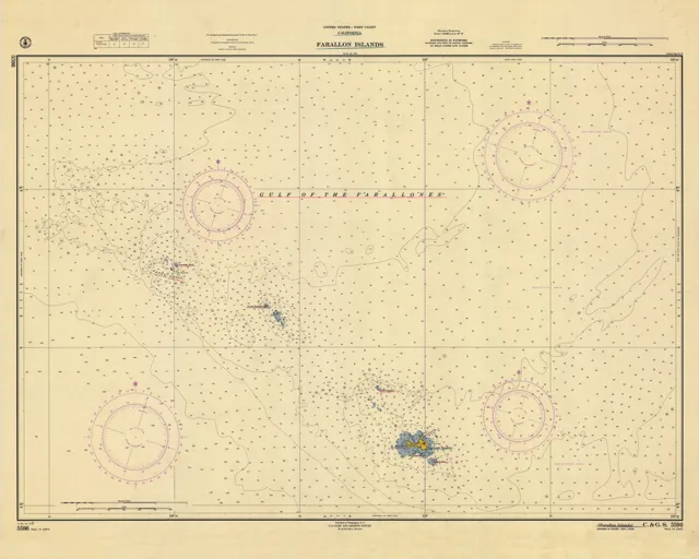 1957 Nautical Map of The Farallon Islands California