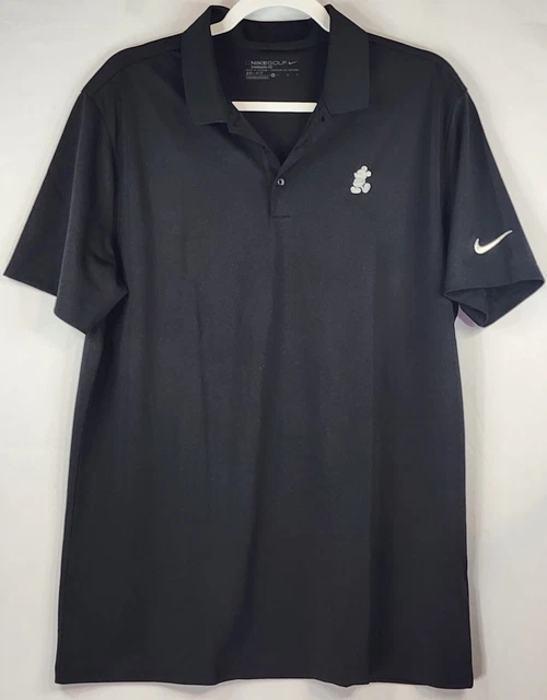 Nike Golf Shirt Mens Size Large Black Polo Mickey Mouse Logo Short Sleeve Top