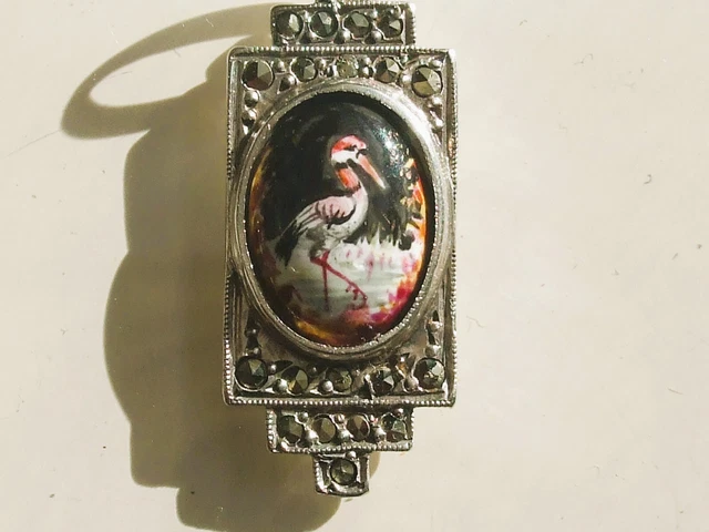 Pendentif Ancien Art Déco En Argent Avec Pierre De Soleil - Collier 41 Cm, Occasion Très Bon état