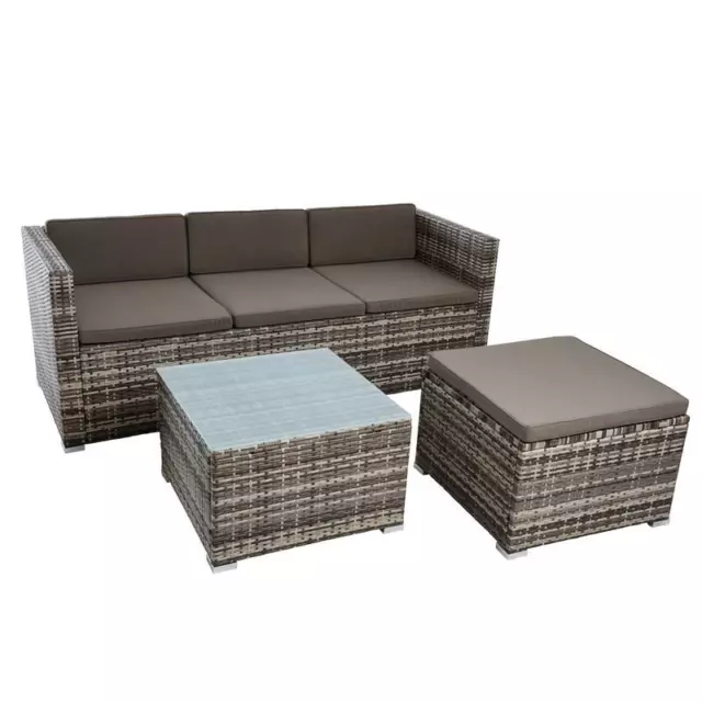 Rattan Lounge Sitzgruppe Gartenmöbel Set Couch 3-Sitzer Rattanmöbel Beige-Braun 2