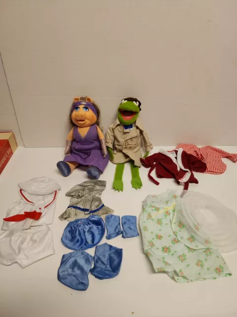 Vintage 1980s Fisher Price Dress Up Muppet Dolls Kermit & Miss Piggy W/ Outfits
