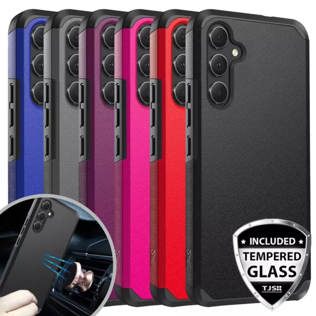 For Samsung Galaxy A15 5G Phone Case Rubber Hard Hybrid Cover +Tempered Glass