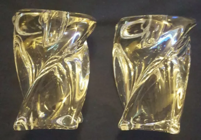 Pair -French "St. Louis" Art Glass Crystal Swirl Candlesticks "Isabelle" Pattern