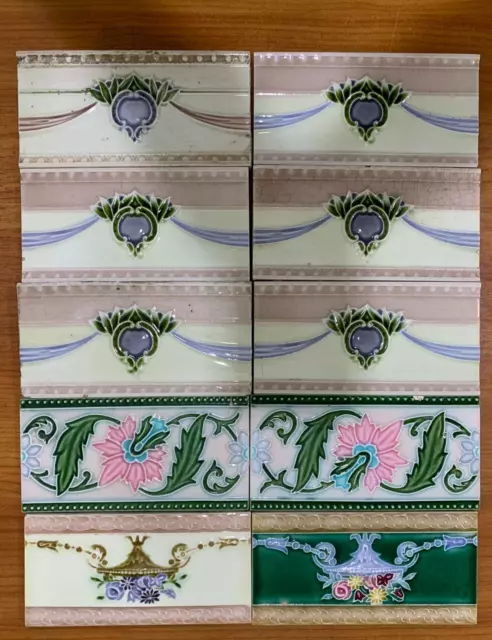 Antique Rare mixed lot of 10 tiles 6x3 Inch Vintage Art Deco England/Japan Mixed