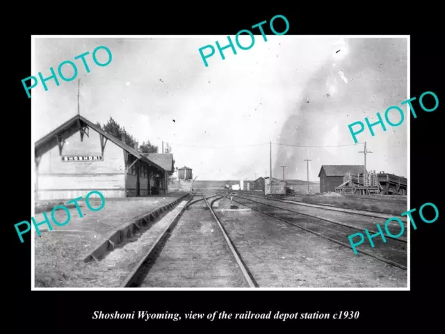 OLD LARGE HISTORIC PHOTO OF SHOSHONI WYOMING THE RAILROAD DEPOT STATION c1930