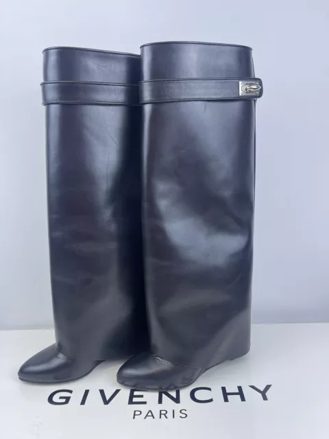 GIVENCHY Calfskin Shark Lock Pant Boots Size 35 Black For Women
