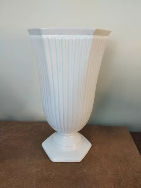 Vintage 1950s Art Deco, Arthur Wood, Ceramic, Decorative Fluted Vase, White 26cm