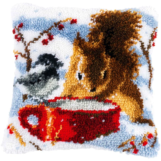 Vervaco Knüpfkissen "Eichhörnchen und Meise", Knüpfbild vorgezeichnet, 40x40cm