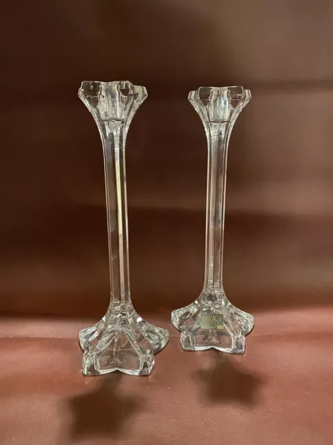 (2) Mikasa “Petals” 9" Lead Crystal Candlesticks Candleholders W Germany