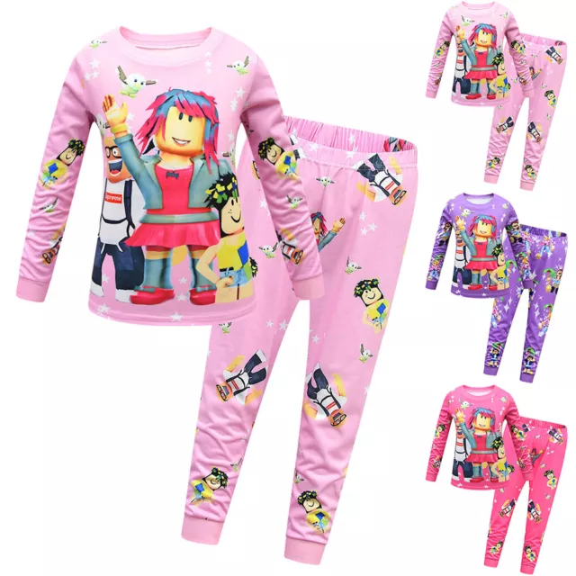 Boys Girls Roblox Nightwear T-shirt Tops Pants Outfit Pyjamas Pjs Set Kids Gift