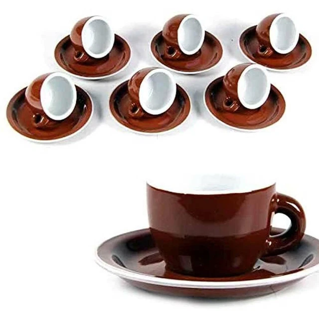 Set 6 Tazzine Caffè Con Piattino - Ceramica Marrone Per Moka E Espresso - Foto 5