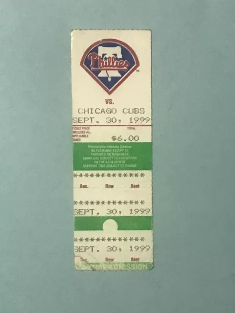 Ticket Stub September 30 1999 Philadelphia Phillies Mike Lieberthal Home Run