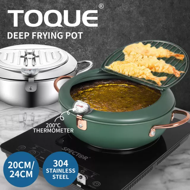 Toque Japanese Tempura Deep Frying Pot Fry Pan Thermometer Kitchen Fryer Cooker