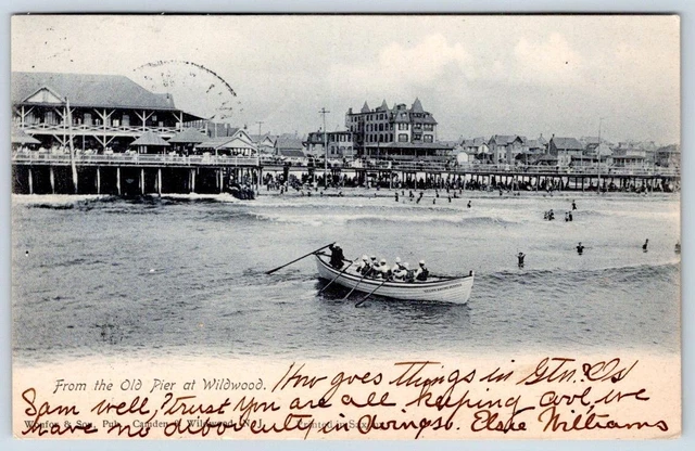 1907 Wildwood New Jersey Nj From The Old Pier Lifeguard Rowbaot Antique Postcard
