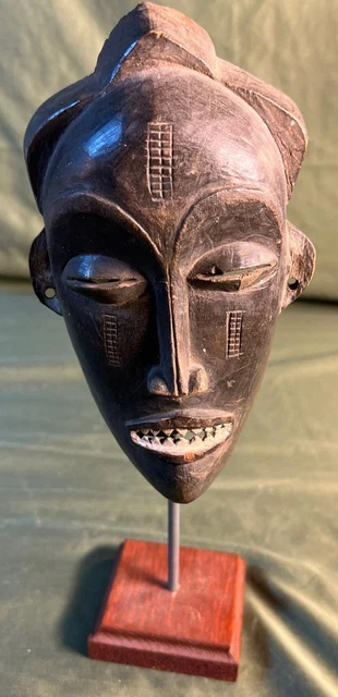 Old Vintage African Chokwe Tribe Tribal Art Wood Carving Face Mask Carved Man