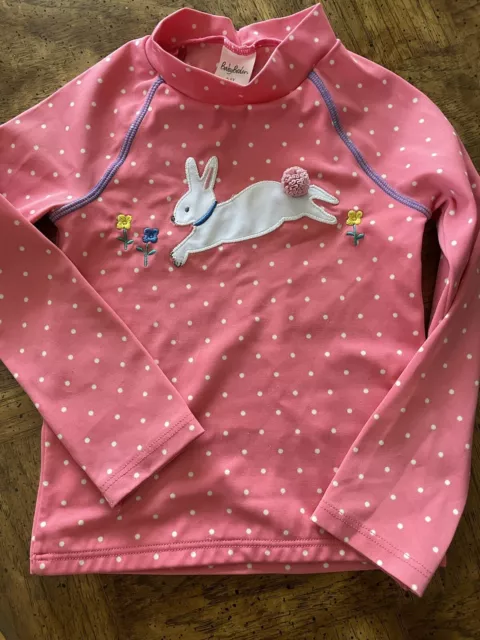 Baby BODEN Toddler Girl Age 2-3Y L/S Rash Guard Swim Top Pink Polka Dot Bunny