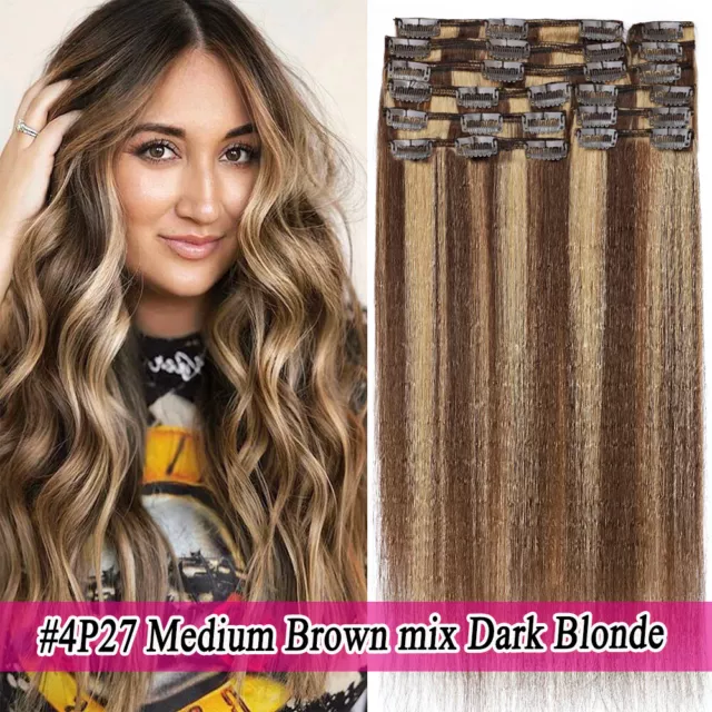 Mega Thick Clip In/On Real Remy Human Hair Extensions Full Head Ombre/Black 260g