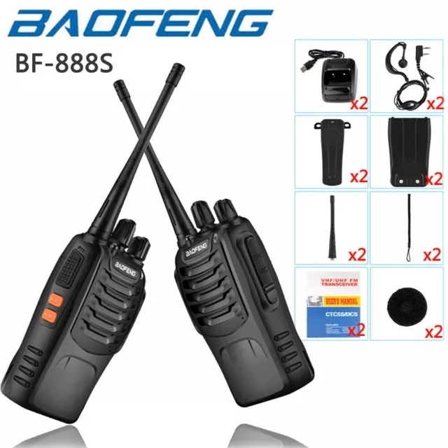 2 x Baofeng BF-888S Long Range Walkie Talkie UHF 16CH Two Way Radio+Headsets UK