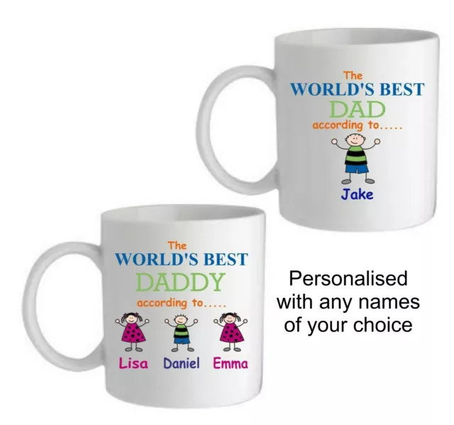 Personalised Worlds Best Dad Daddy Mummy Name Gift Mug Kids Fathers Day Birthday