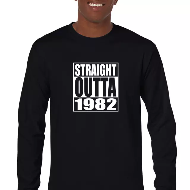 Straight Outta 1982 Birthday 80s 90s Kid Black Mens Cotton Long Sleeve T-shirt