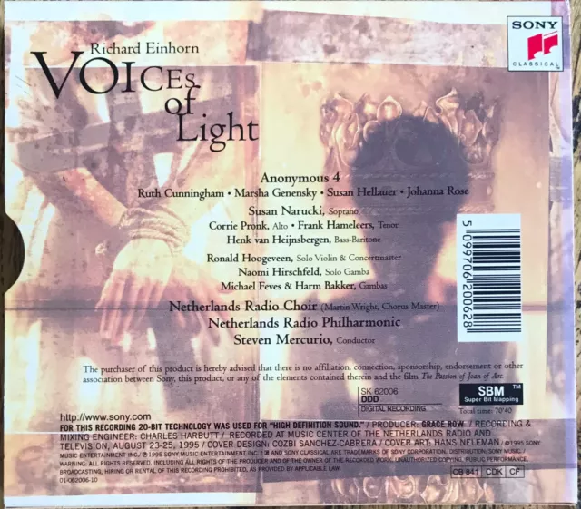 Richard Einhorn・Voices of Light・Netherlands Radio Choir & Phil・CD ℗©1995 Sony・NM 2