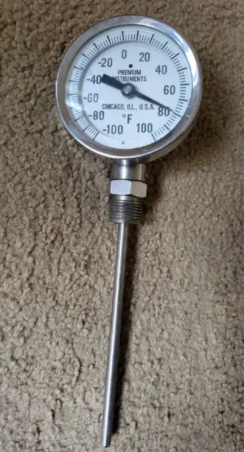 Vintage Premium Instruments  Industrial Thermometer -100 to 100 Fahrenheit