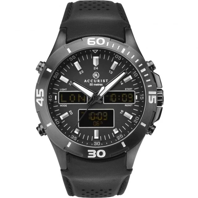 MENS ACCURIST WORLD Timer Watch 7192 Black Anadigi Analogue