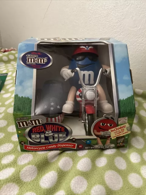 M&M Red White & Blue Motorcycle Candy Dispenser MM Collectible, NEW IN BOX!