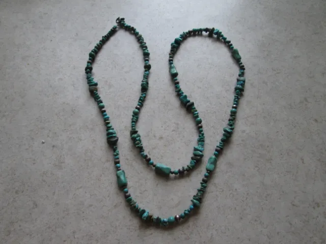 Vintage Turquoise Nugget Necklace With Sterling Silver Beads