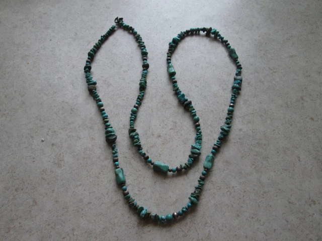 Vintage Turquoise Nugget Necklace With Sterling Silver Beads Vintage Turquoise Nugget Necklace With Sterling Silver Beads