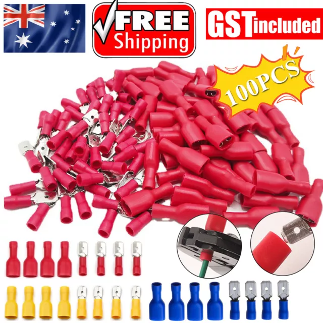 100X Insulated Electrical Wire Spade Splice Connectors Cable Crimp Terminals Kit