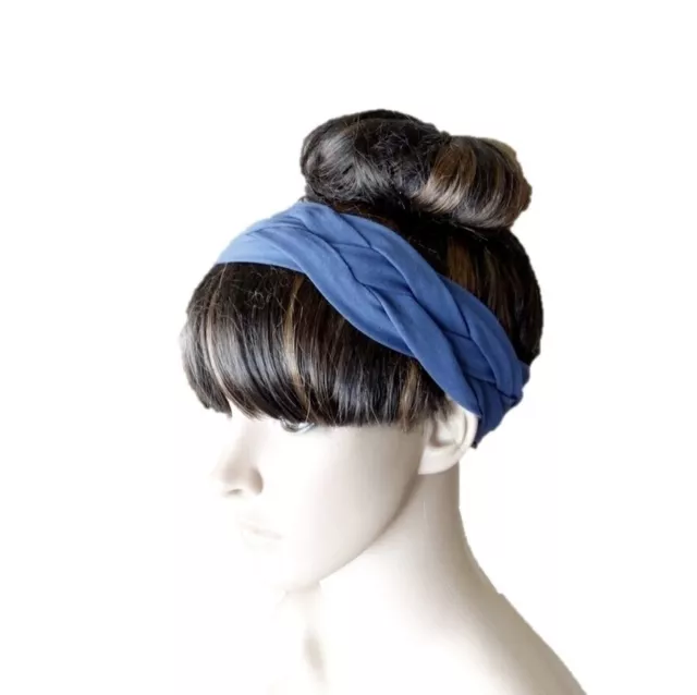 Dark Bluish Grey Braided Headband. Hairband. Cotton Spandex Head Wrap. Hair Wrap