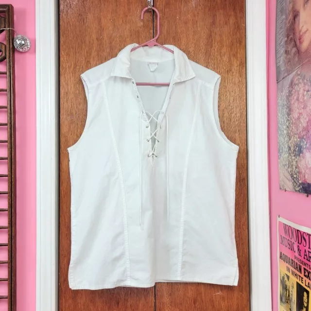 VINTAGE 90S FREDERICK'S of Hollywood White Sleeveless Lace Up Shirt $40 ...