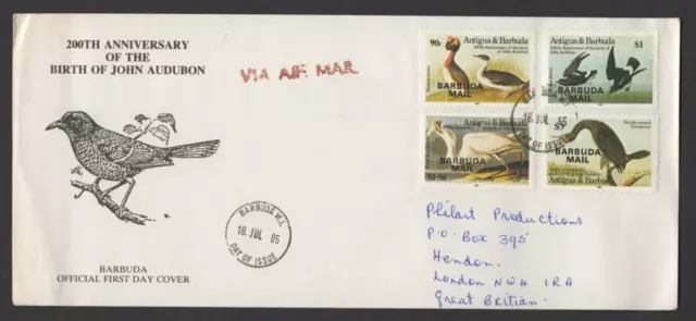 Barbuda 1985 200th Anniversary John James Audubon Air Mail FDC - FDI Barbuda CDS