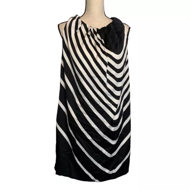 Joe Fresh Dress Womens Large Black White Wavy Stripe Pullover Pockets Sleeveless