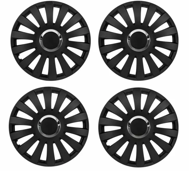 Ring ABS 4x Black Matt Wheel Trims Hub Caps 14" Covers Silver Detail