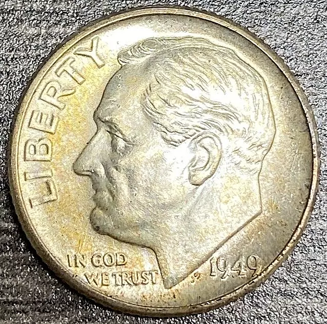 1949 D 90% Silver Roosevelt Dime BU Toned Nice Coin Free Shipping!