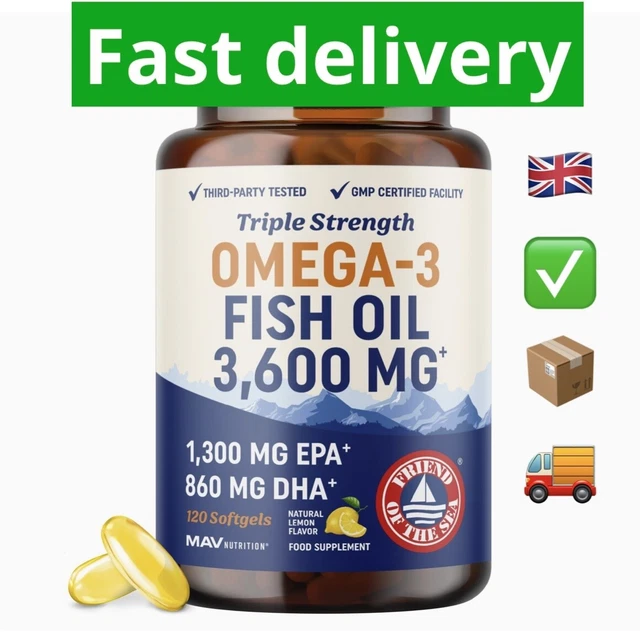 OMEGA3 FISH OIL Supplement 3600 mg EPA & DHA Best Source of Omega