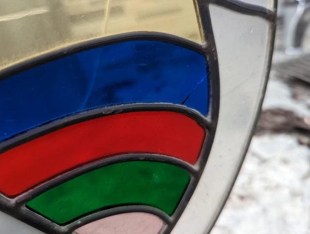 Stained glass window vintage round sail Boat Blue Green Red Hanging 15" 1986 5