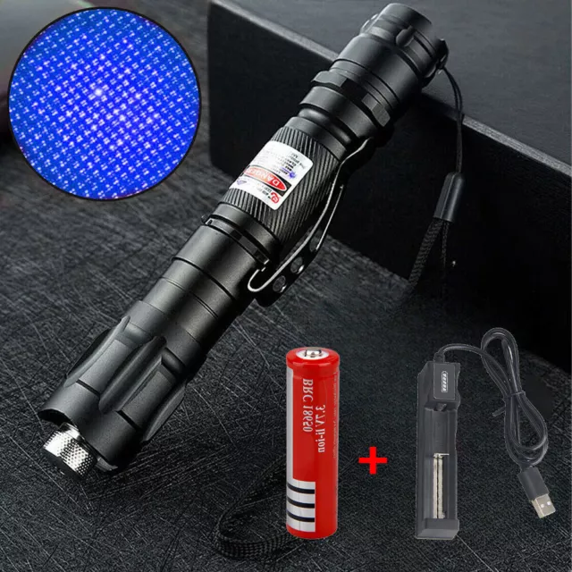 2000Miles Strong Beam Blue Laser Pointer Pen 470nm Lazer Torch Rechargeable Lamp