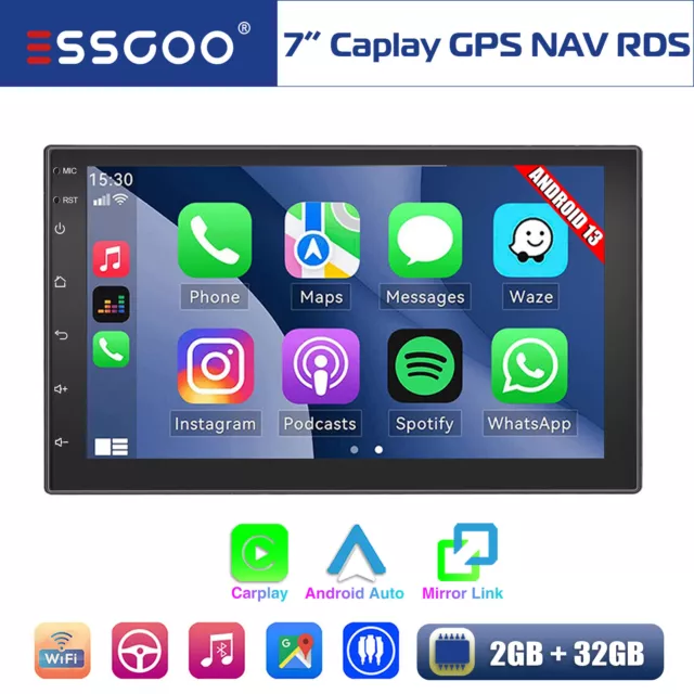 7" Android 13 Auto Car Stereo Carplay GPS NAVI FM Radio 2 DIN 2+32GB Bluetooth