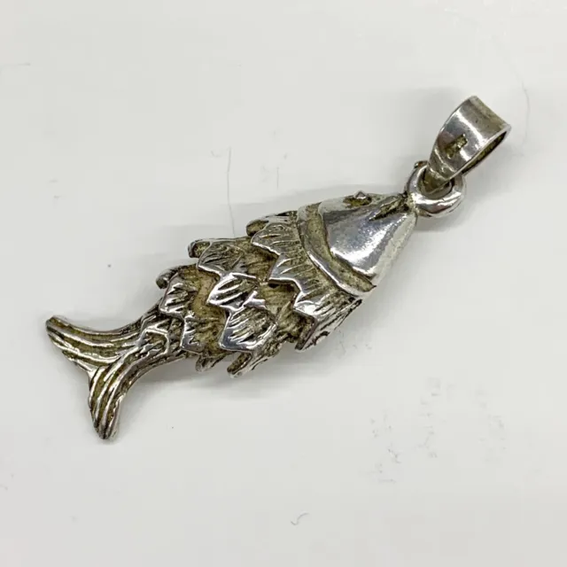 Vintage Fish Pendant Articulated Jointed Moving Fish 1.25” Sterling Silver 925