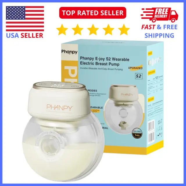 Phanpy E-Joy S2 Portable Hands-Free Wearable Breast Pump - 3 Modes, 8 Levels