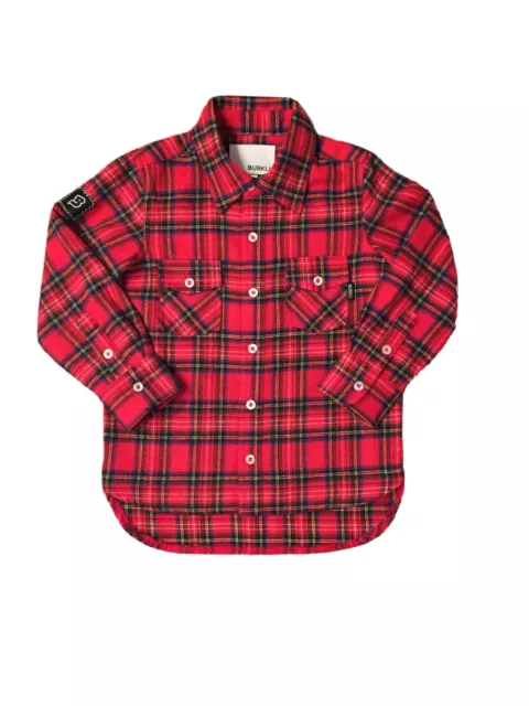 Boys Elongated Red Long Sleeve Plaid Flannel Button Up Shirt - Size 8 (8-10)