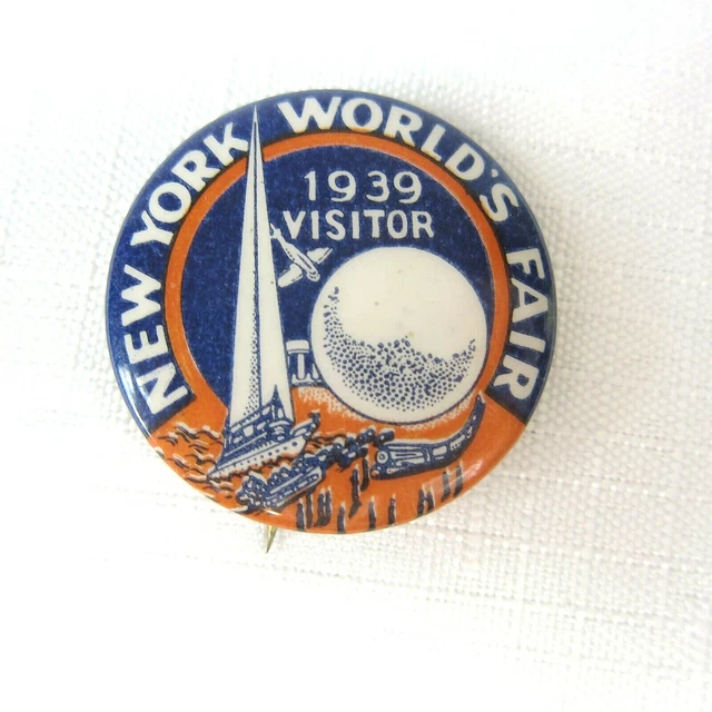 VINTAGE 1939 NEW York World's Fair Visitor Pinback Button Trylon