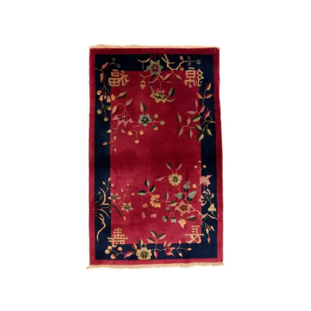 Chinese Art Deco floral rug — 2'10 x 4'9