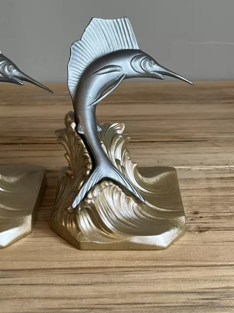 Antique Jennings Brothers USA Marlin Swordfish Metal bookends/statue 2