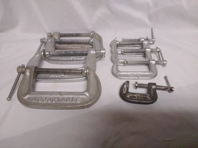 Lot Of 9 Vintage Adjustable C-Clamps (4) 1430-3" (4) 1420-2" & 1 1"