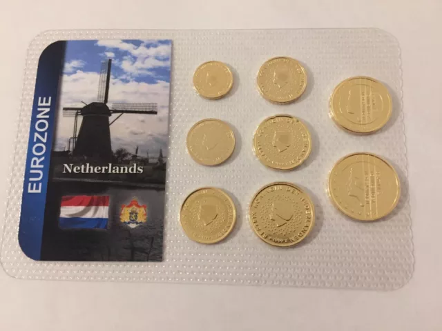 Niederlande Satz 8 Münzen Euro Goldrand Neu