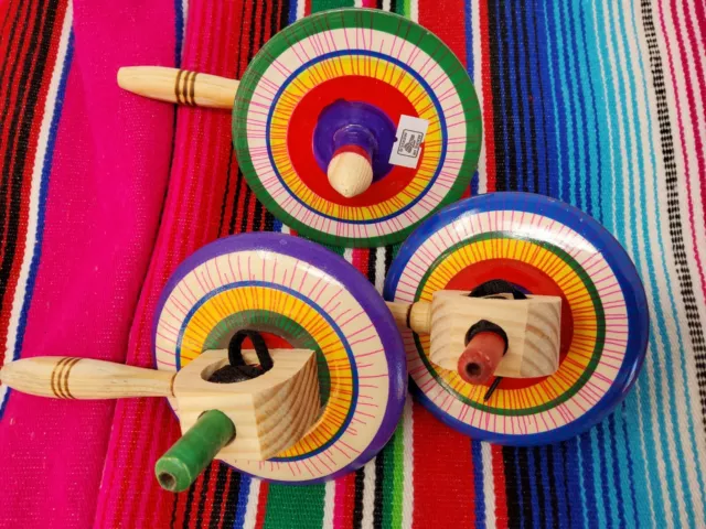 mexican wooden top toy with pull string classic traditional